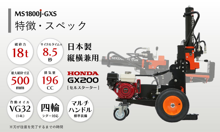 PLOW　プラウ　新鉞MASAKARI　日本製　縦横兼用エンジン式薪割機　MS1800J-GXS